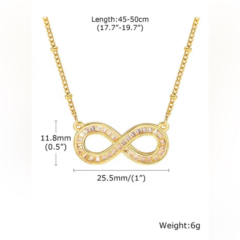 18K Gold Infinity Symbol Diamond Baguette Inlay Love Forever Necklace - Picture 7 of 7